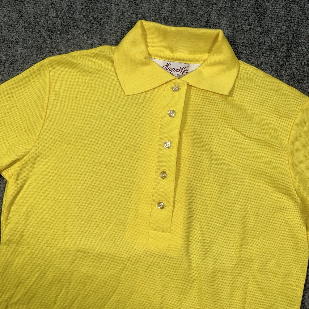 Vintage Haymaker Lacoste Bright Yellow 5 Button Short Sleeve Made In USA Sz‎ S